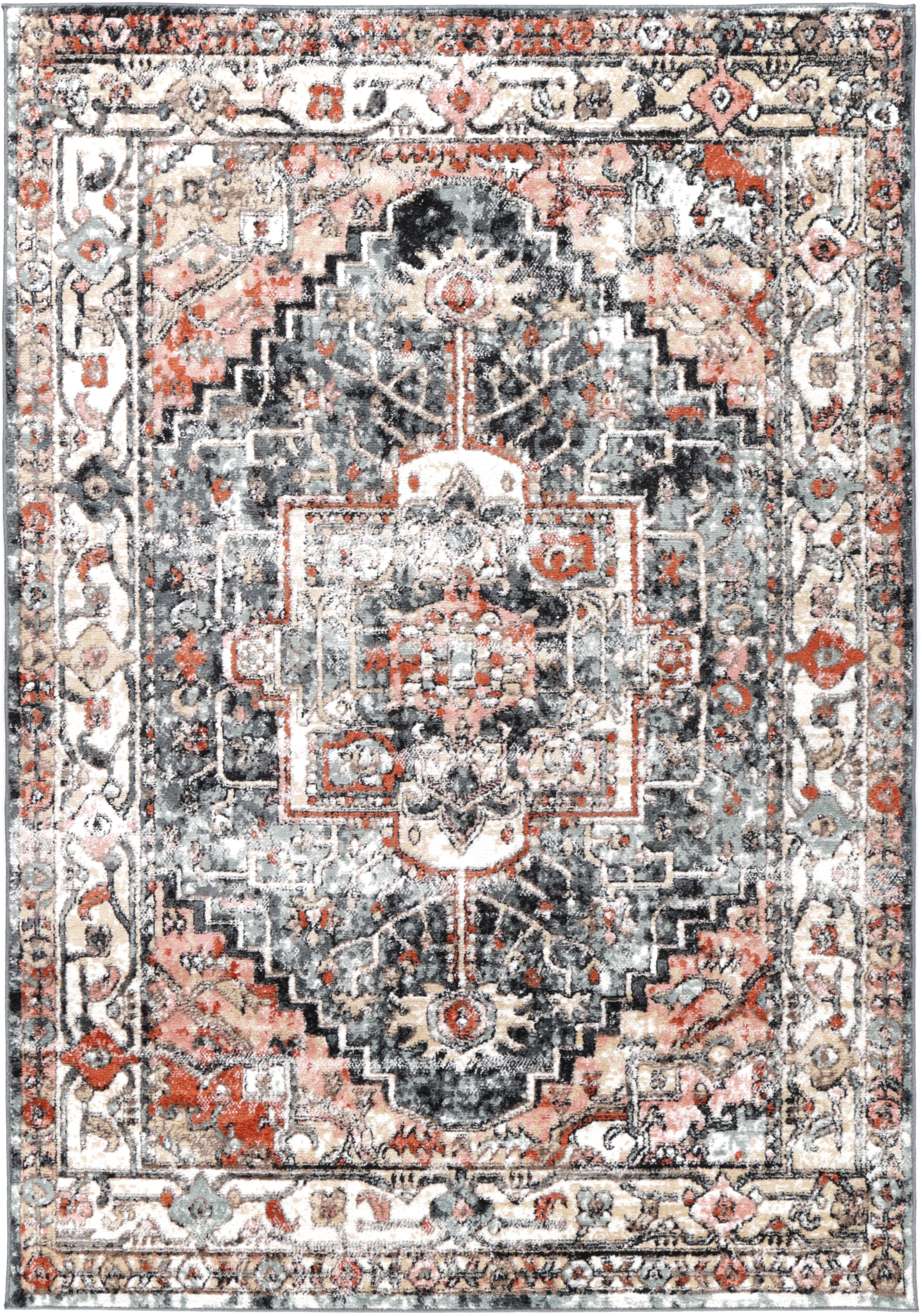 Anatolia Traditional Polypropylene Charcoal Rug - Ideal for High - Traffic Areas, Kid & Pet - Friendly