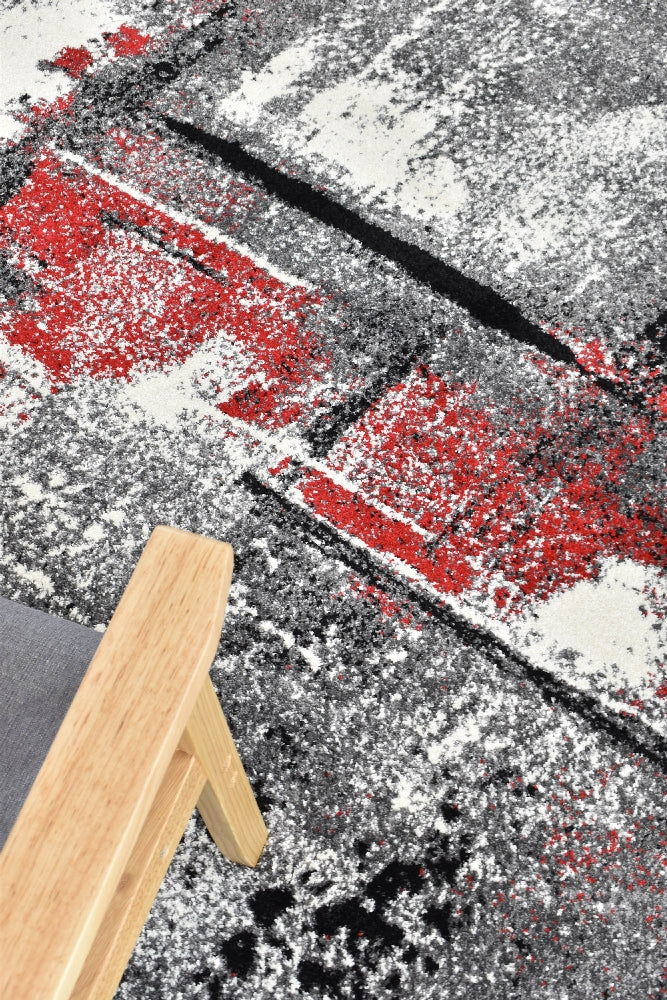 Stylish Novus 53A Rug in Grey and Red Tones