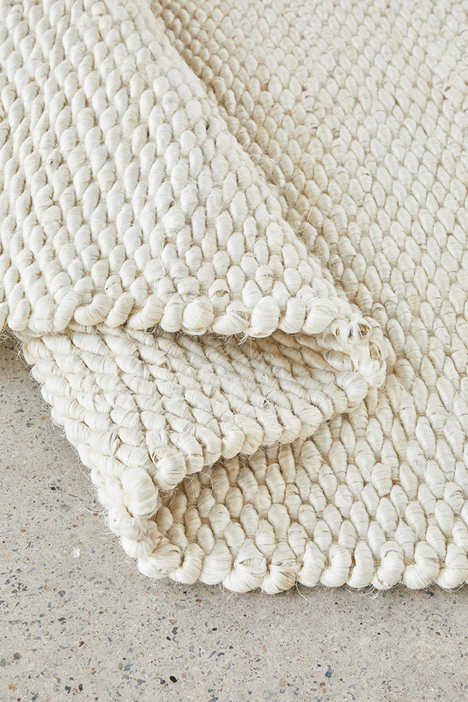 Eco-Friendly Handmade White Hive Pattern Jute Rug for Modern Homes
