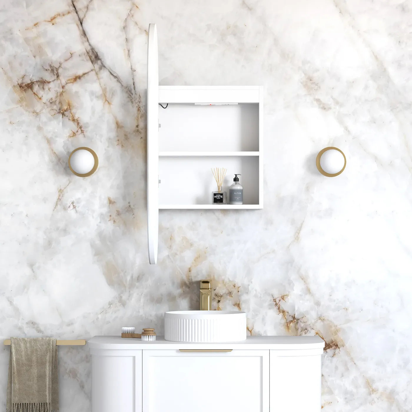 Exclusive 900mm Matte White LED Noosa Shaving Cabinet with 3 Colour Function