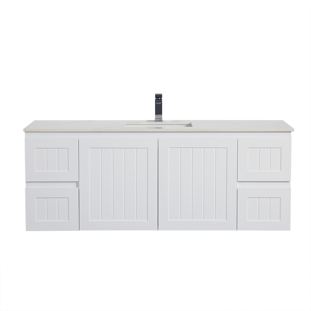 ACACIA Shaker Matte White PVC Wall - Hung Vanity 1500mm (Single or Double Bowl Option)