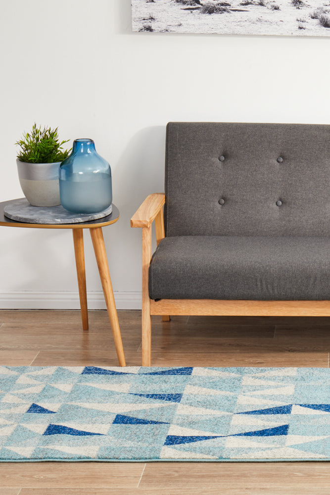 Modern Geo Blue Ivory Mirage Illusion Runner Rug with Timeless Design