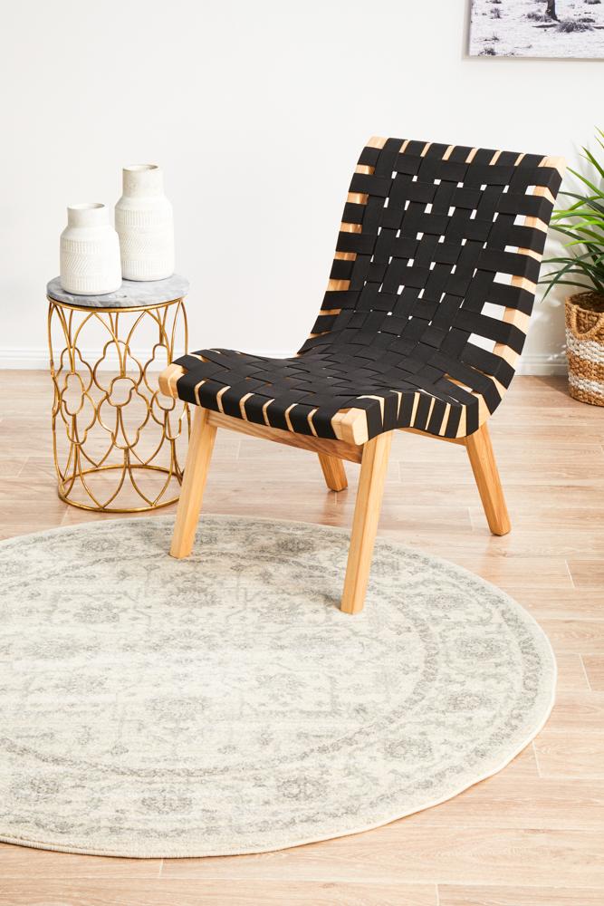 Stunning Transitional Round Winter White Evoke Rug