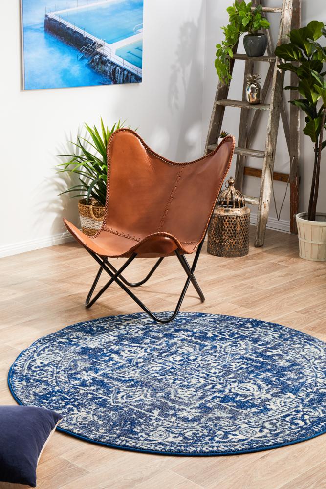 Navy Transitional Evoke Contrast Glittering Round Rug