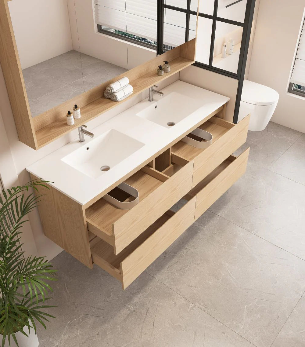 HERA MDF Wall-Mounted Tas Oak Vanity Cabinet in Various Sizes