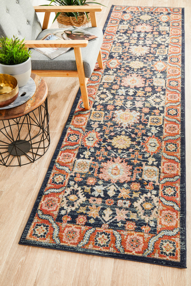 Navy Legacy 860 Runner Rug with Persian - Inspired Botanical Design