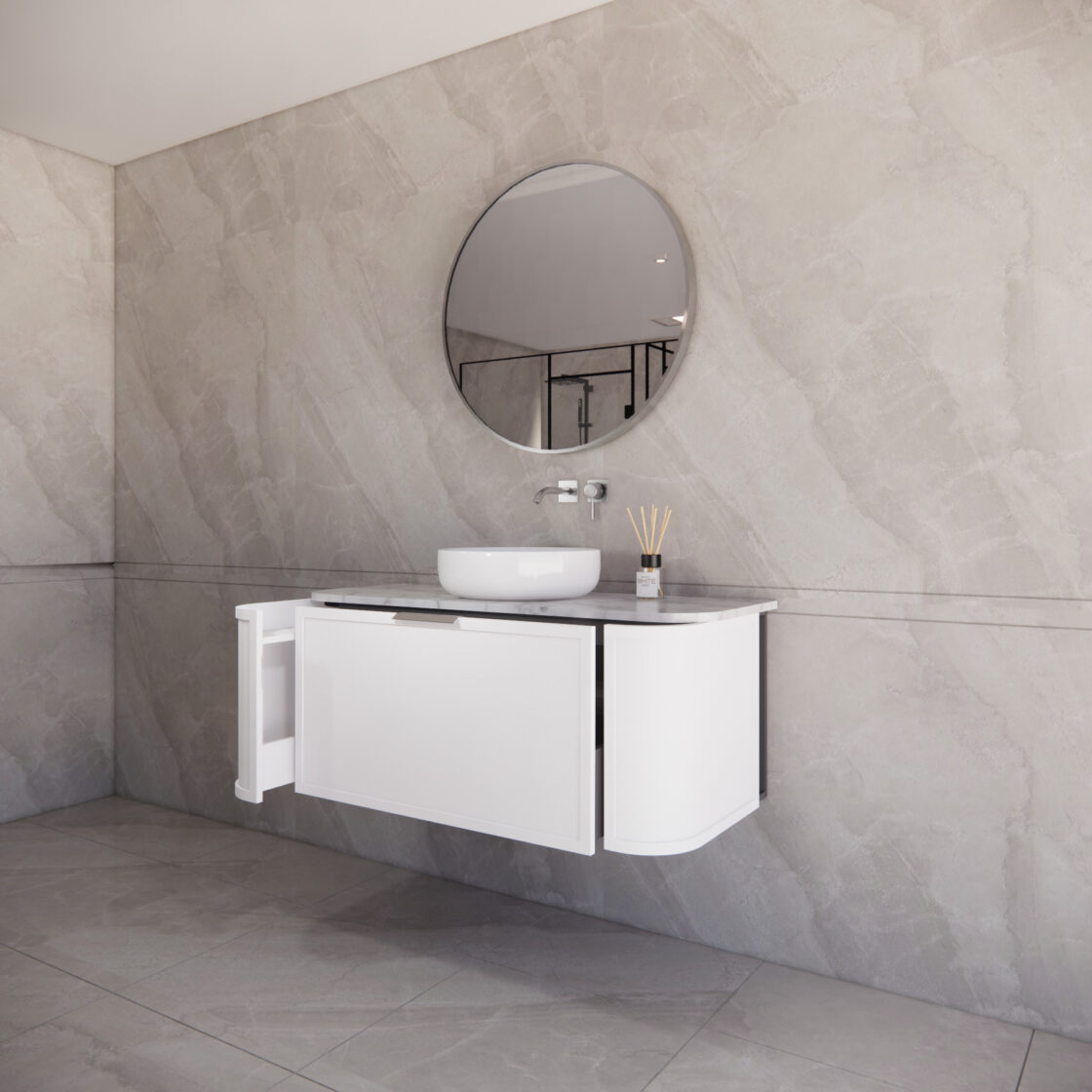 Matte White ABS Houston Curved Wall - Hung Vanity in All Sizes