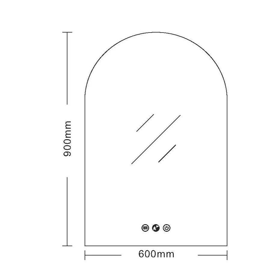 Mercio 600x900mm Frameless LED Arch Mirror with Touchless Sensor