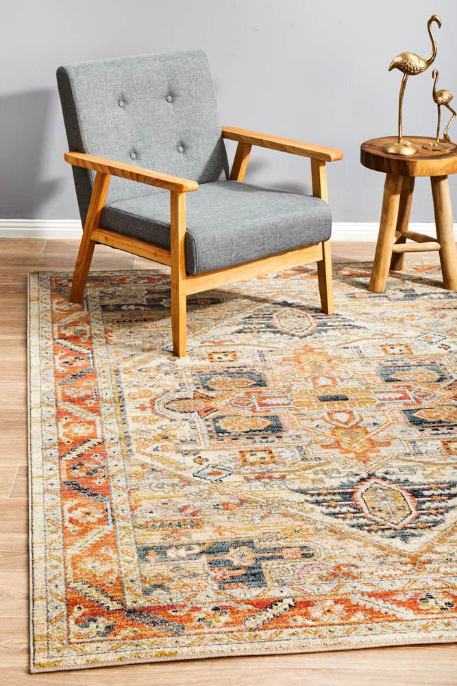 100% Polypropylene Legacy Rust Rug with Faded Persian Design, Made in Turkey