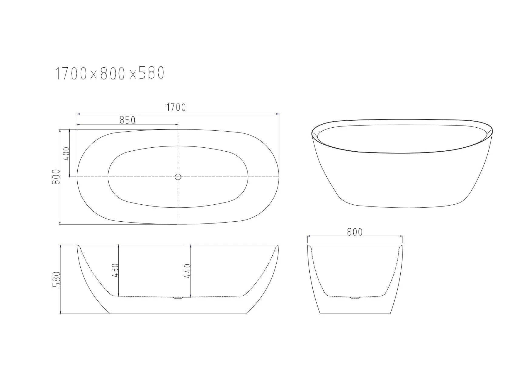 PILATO Free-Standing Bathtub - Gloss White, 1500/1700mm - Luxury Offer