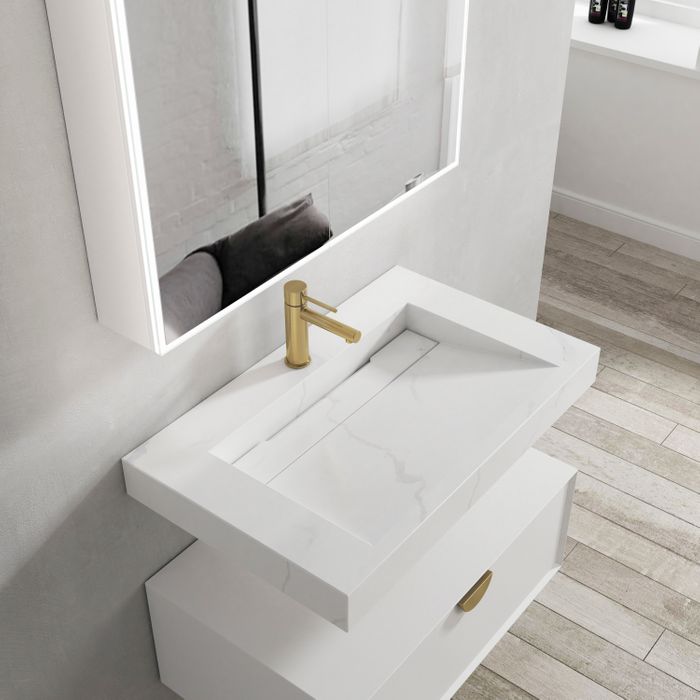 750X460mm Moonlight Rectangle Solid Surface Wall - Hung Basin with Optional Mixer & Bottle Trap