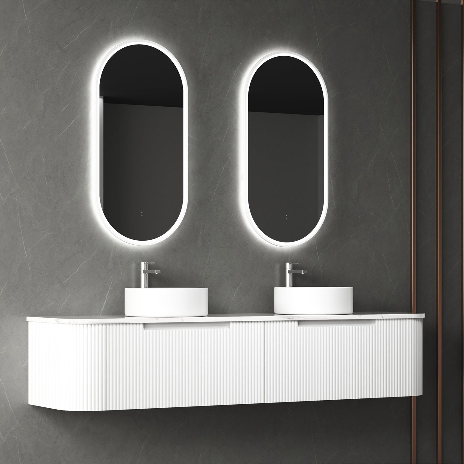 PETRA MARK II Wall - Hung Curved Vanity in Matte White, All Sizes Available, Ideal for Your Bathroom