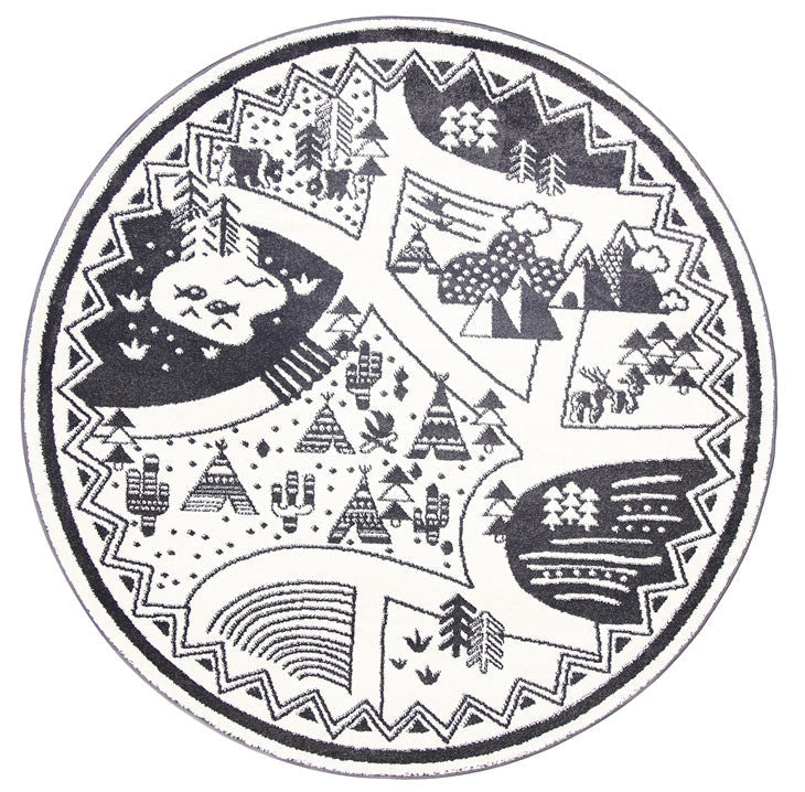 Piccolo Kids Black and White Camping Adventure Rug - Great for Play!