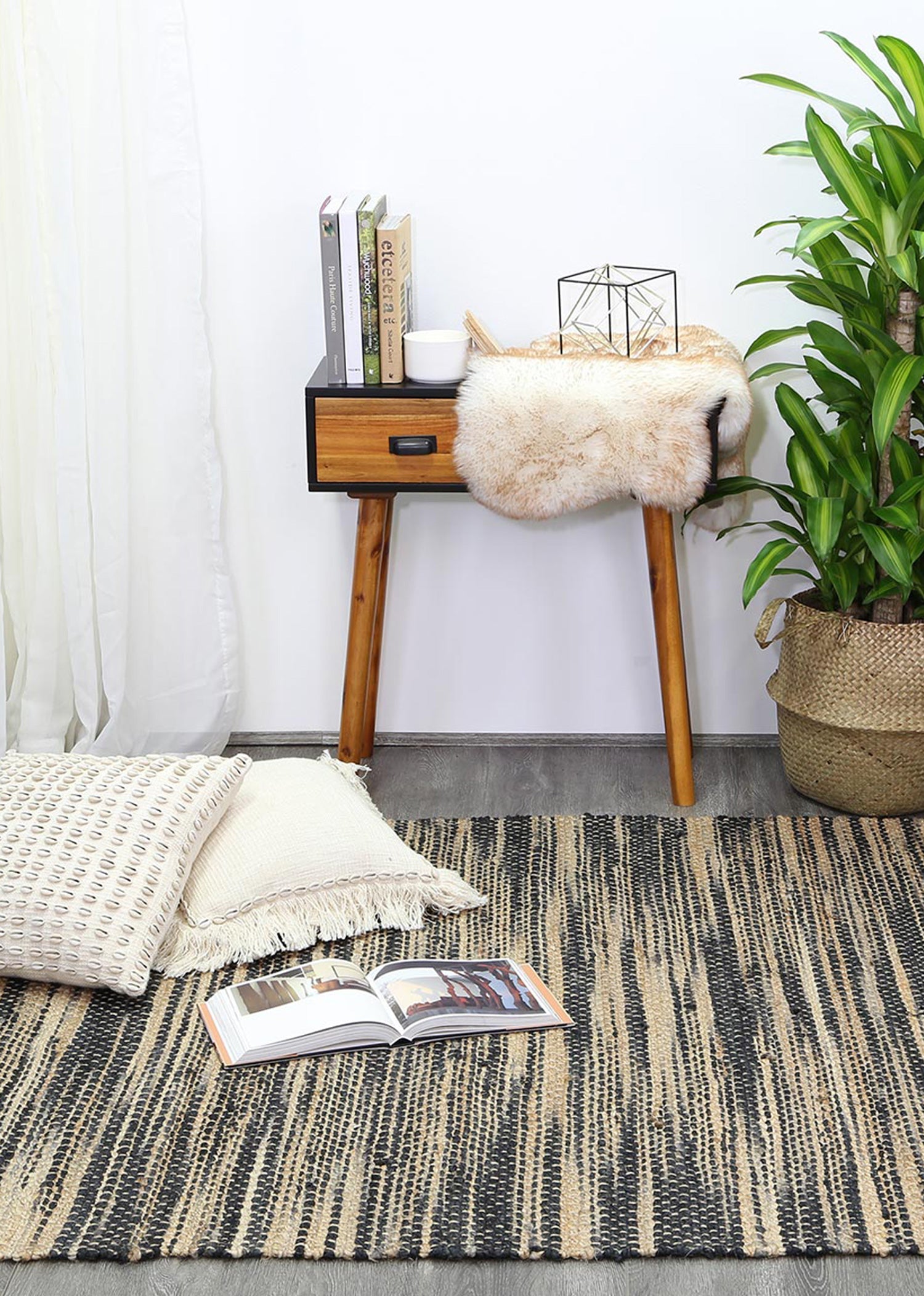 Hot Sale! Malmo Natural Jute Area Rug with Grey Stripes