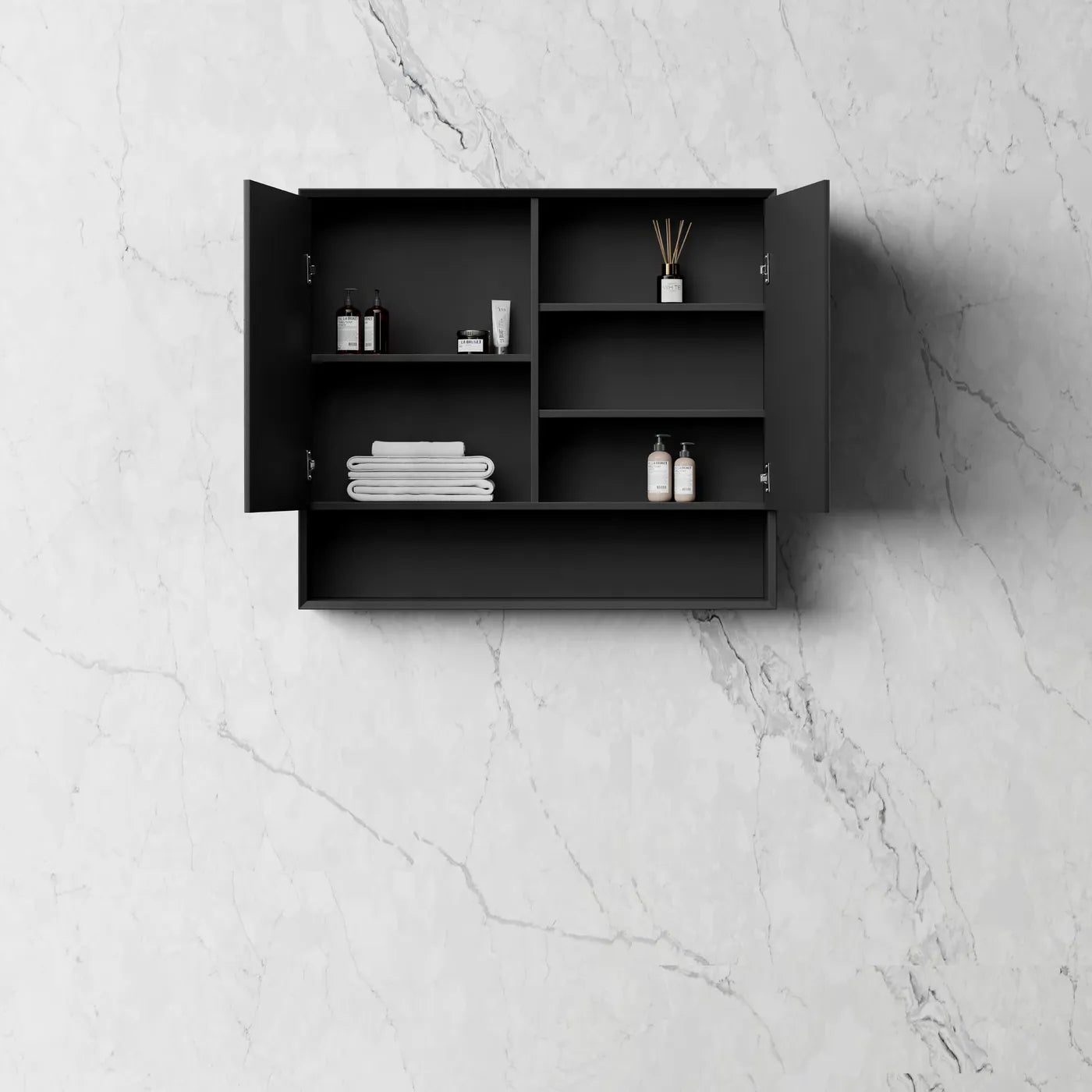 Exclusive MARLO 900mm Matte Black Mirror Shaving Cabinet