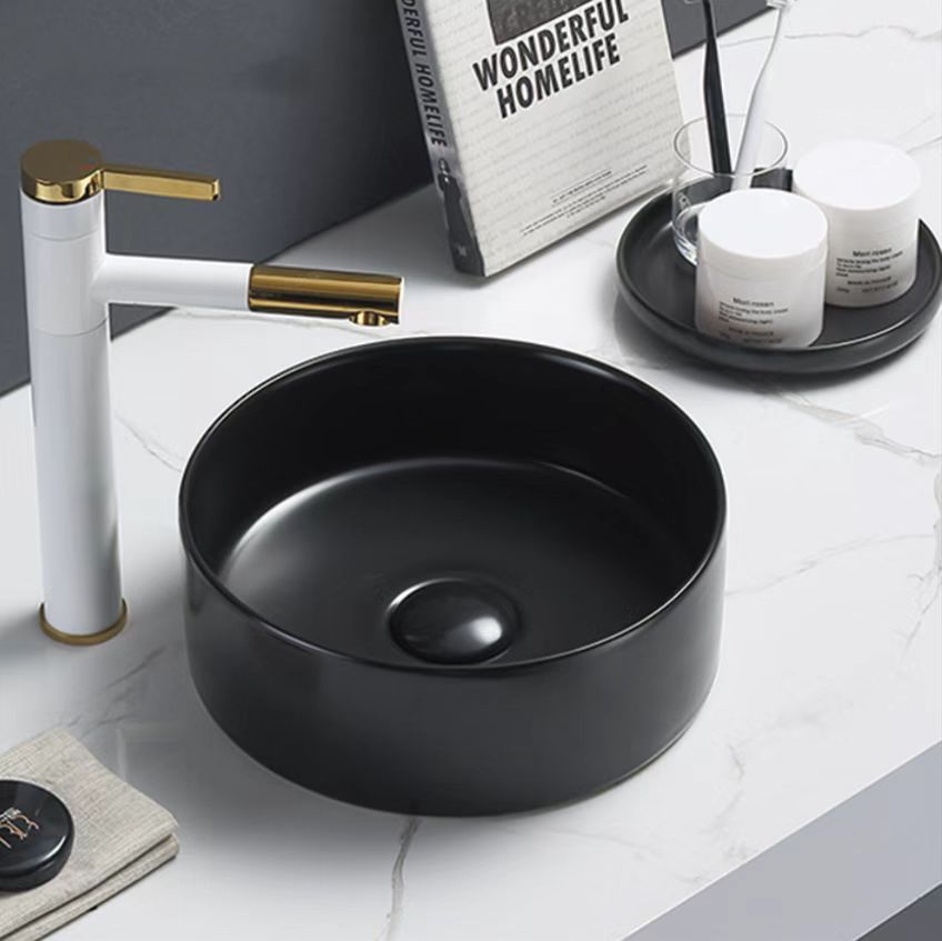 Hot Sale! Round POSEIDON Matte Black Ceramic Above Counter Basin (346x346x114)