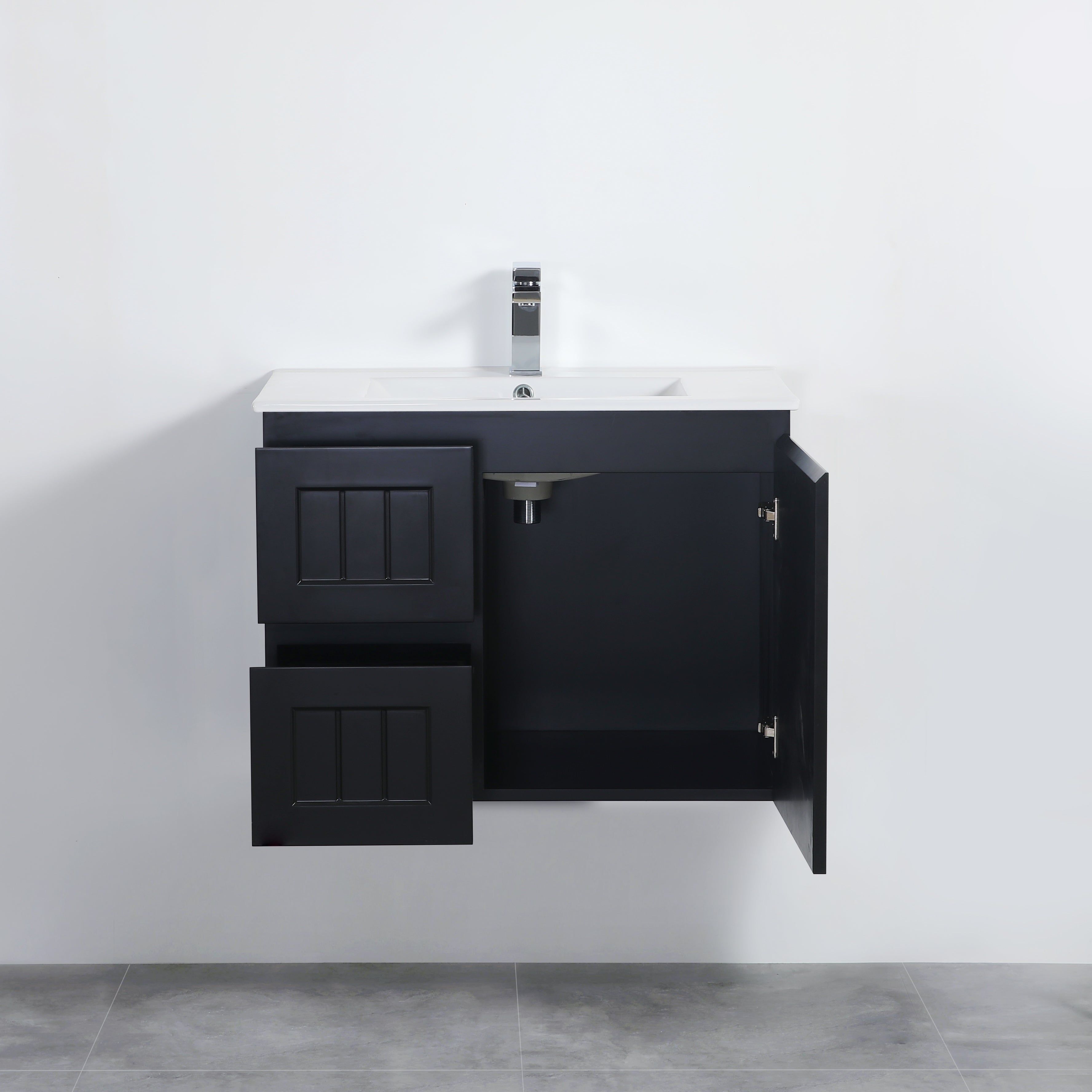 Exclusive ACACIA Shaker Wall-Hung PVC Vanity in Matte Black - 750mm Length