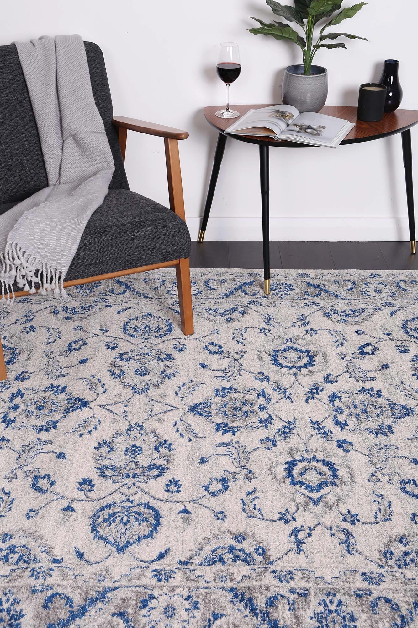 Stunning Cassandra Blue and Ivory Handmade Rug with Timeless Design