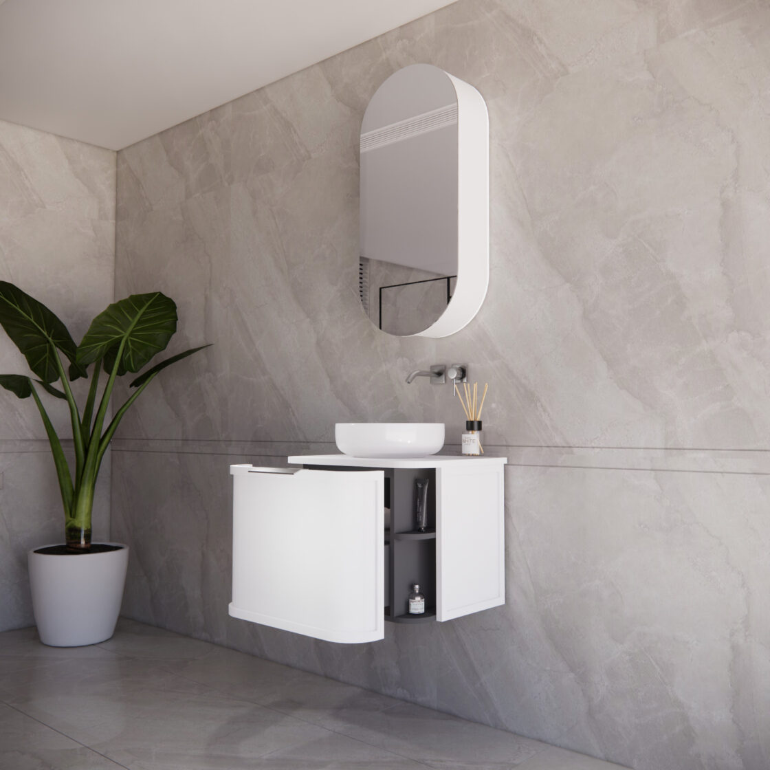Matte White ABS Houston Curved Wall - Hung Vanity in All Sizes