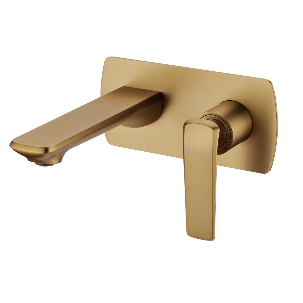 Exclusive Esperia Brushed Yellow Gold Bathroom Wall Mixer with Spout - 15-Year Warranty
