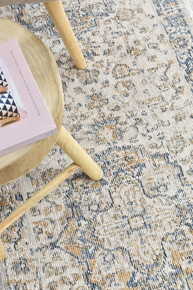 Trendy Sale! Medina Blue and Grey Floral Runner Rug with Faded Look - Size 0321B