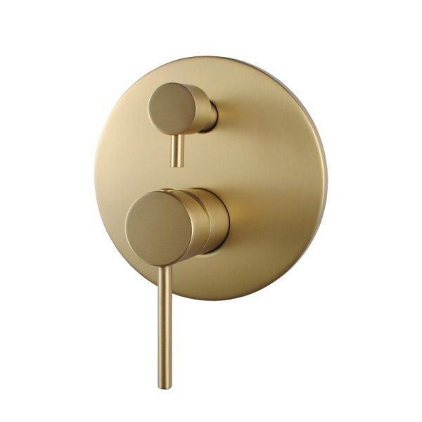 Hot Deal! LUCID PIN Round Brushed Gold Wall - Mounted Shower and Bath Mixer Diverter