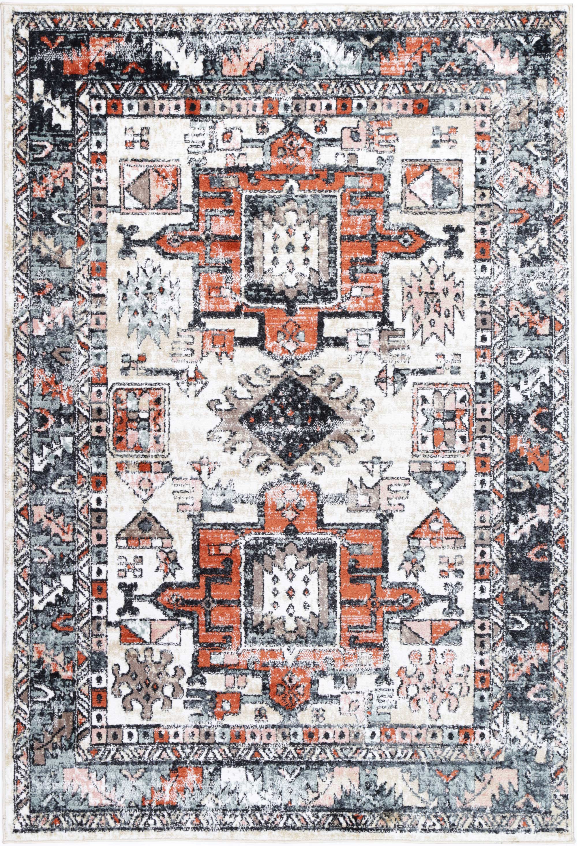 Anatolia Traditional Black and Cream High - Grade Polypropylene Rug