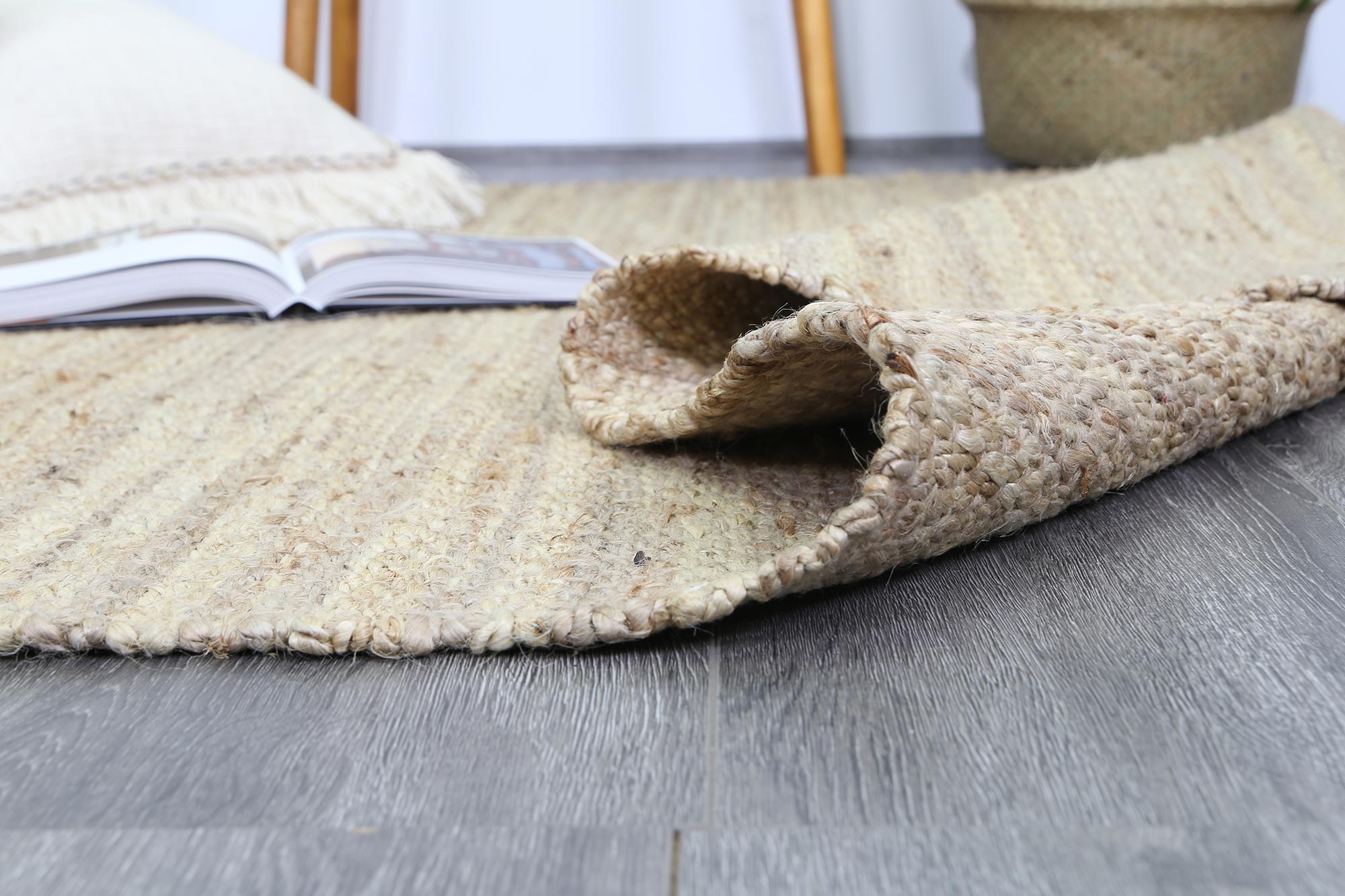 Malmo Beige Stripe Jute Rug - Eco-Friendly & Hand-Knotted