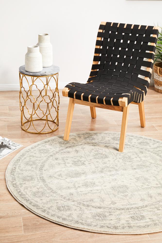 Stunning Transitional Round Winter White Evoke Rug