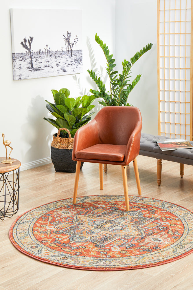 850 Legacy Round Terracotta Rug with Boho-inspired Patterns