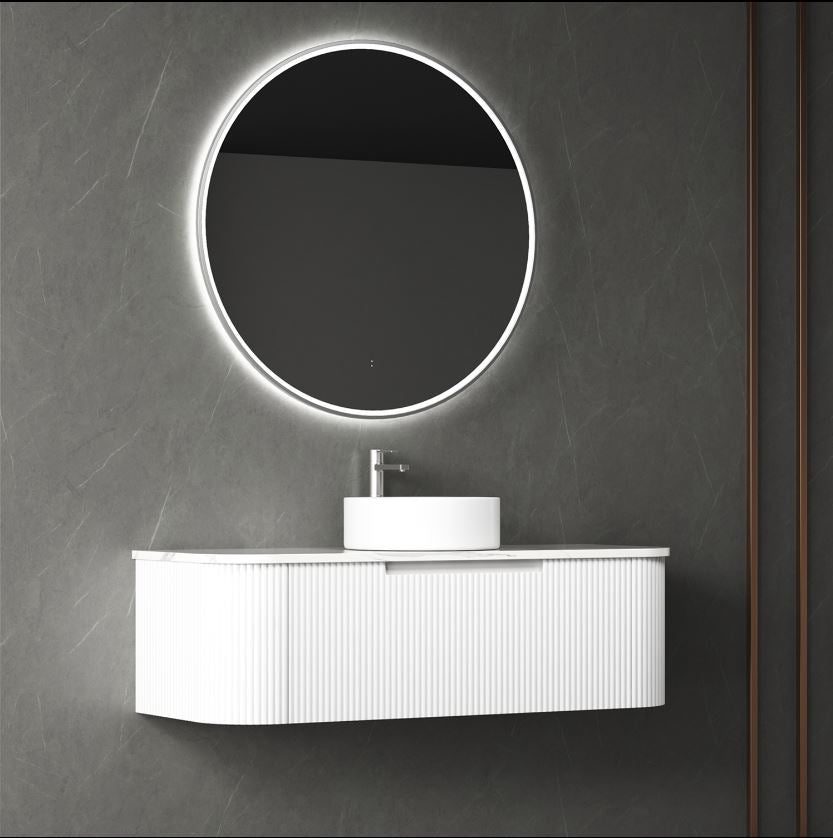PETRA MARK II Wall - Hung Curved Vanity in Matte White, All Sizes Available, Ideal for Your Bathroom