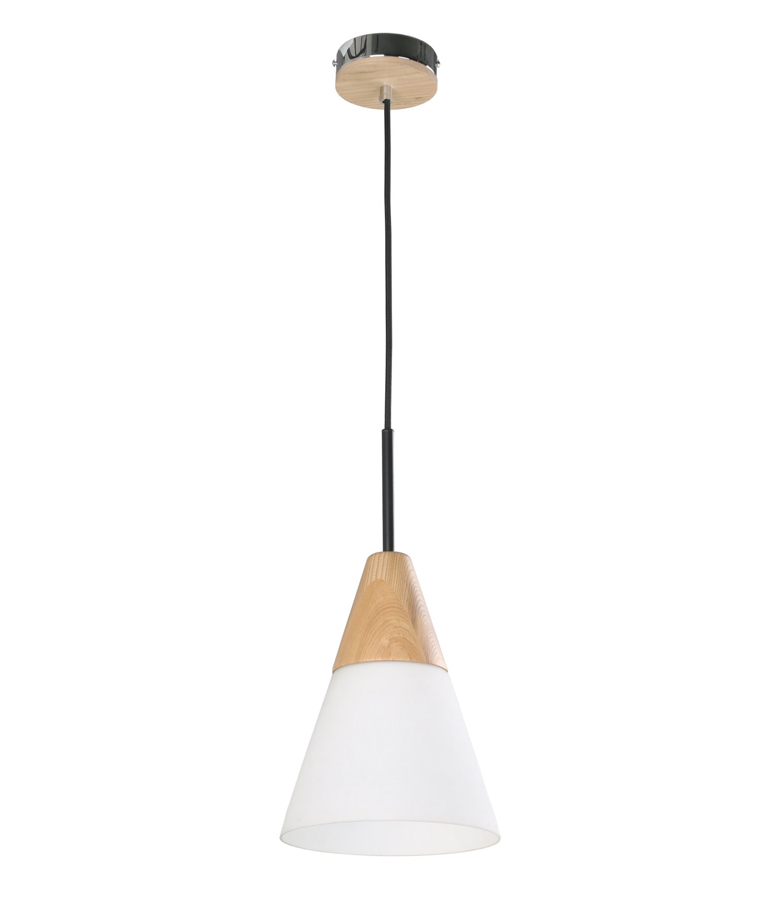 Scandinavian-Style Medium Cone Pendant Light with Blonde Wood and Opal Glass