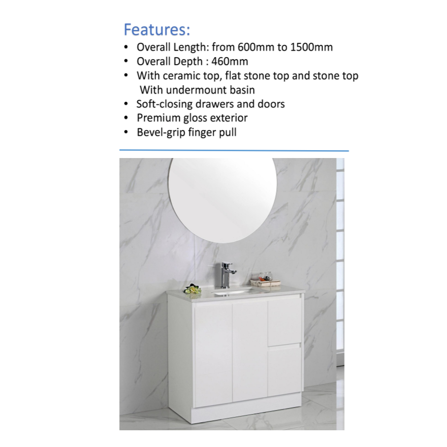 ALICE Gloss White Freestanding Vanity (All Sizes) - Ideal for Bathrooms