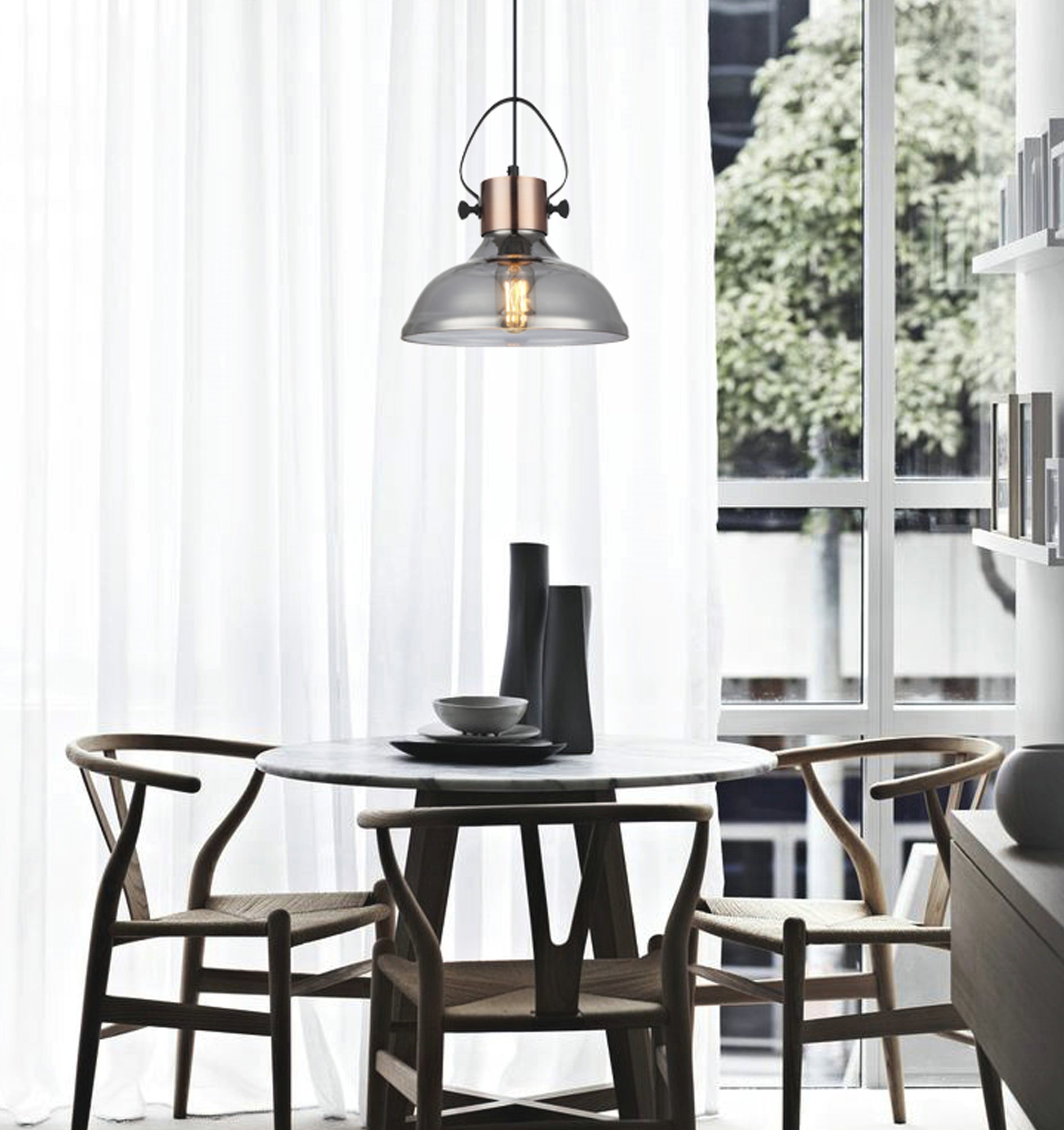 FUMOSO Retro Style Smoke Glass Dome-Shaped Single Pendant Light