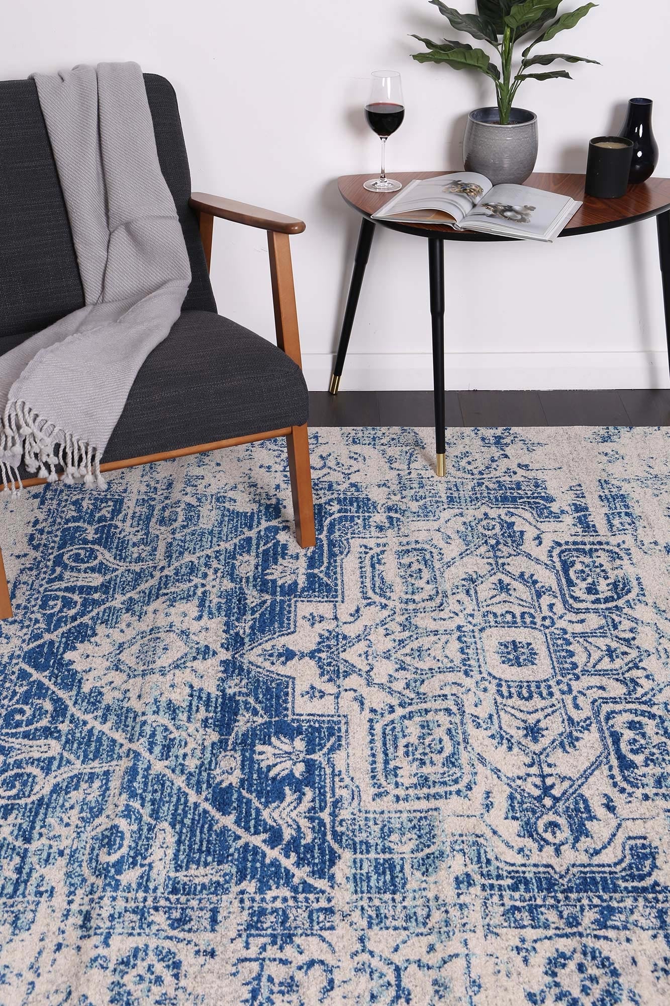Special Offer! Exquisite Ivory and Navy Audrey-Style Area Rug for Your Home