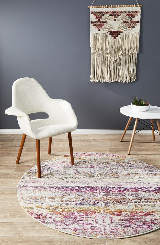 Exquisite Fuschia Round Rug from Museum Lili Collection