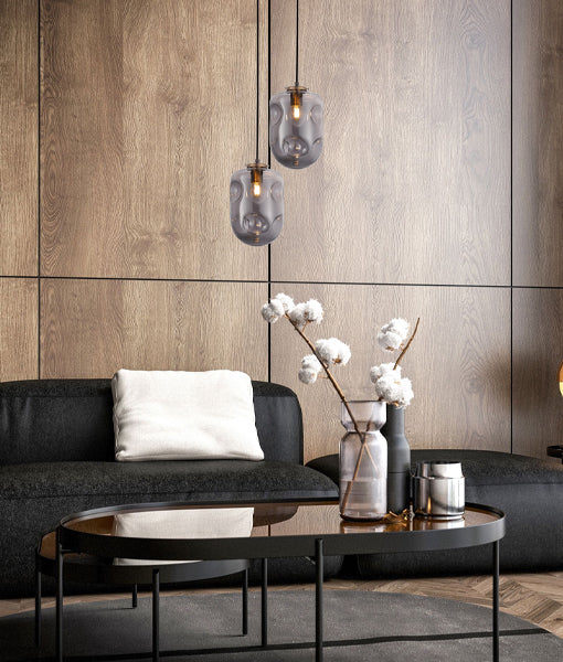 Hot Sale! Interior Oblong Glass Pendant Light with Dimpled Smoked Mirror Effect