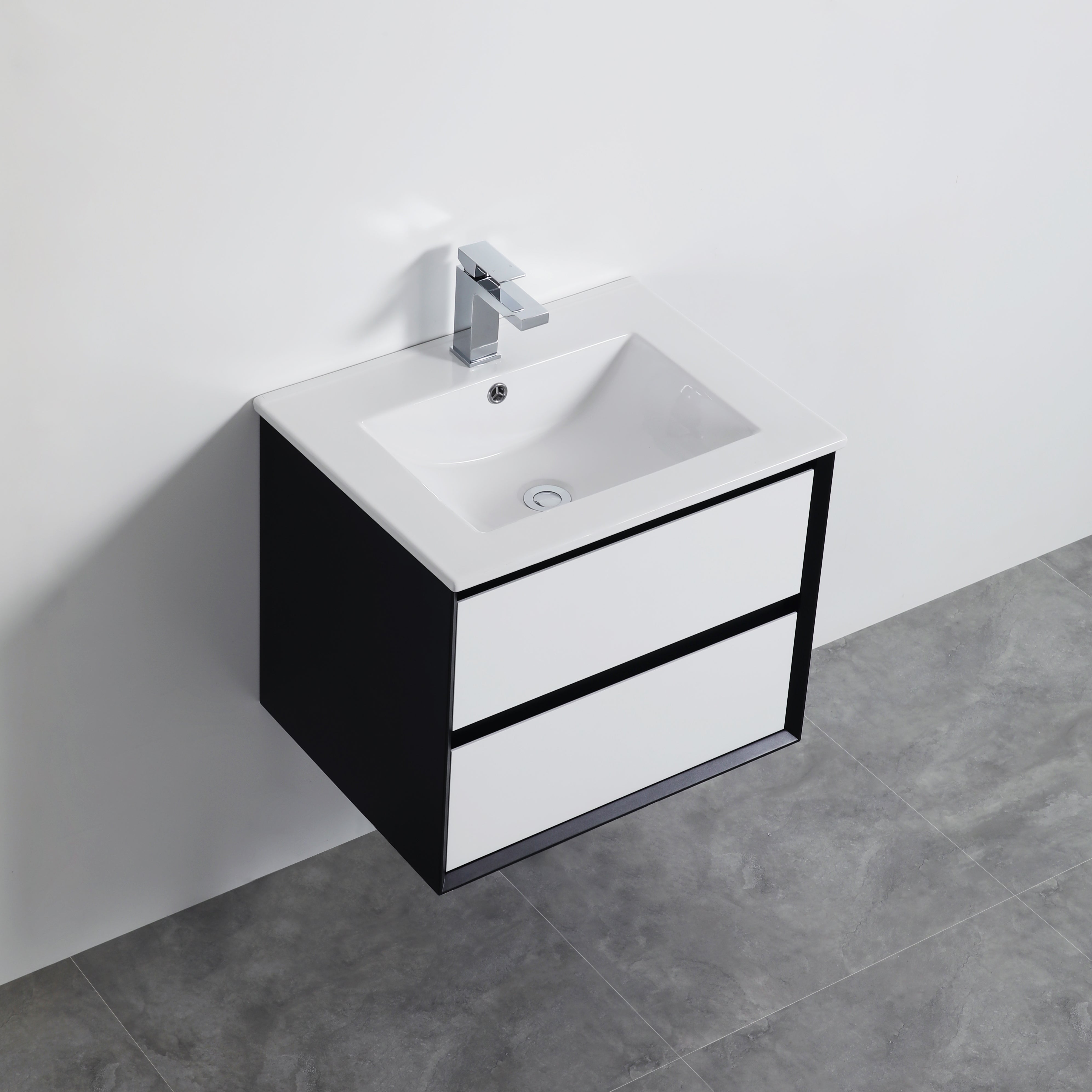 Hot Deal! Petra 600mm PVC Wall-Hung Vanity in Black & White