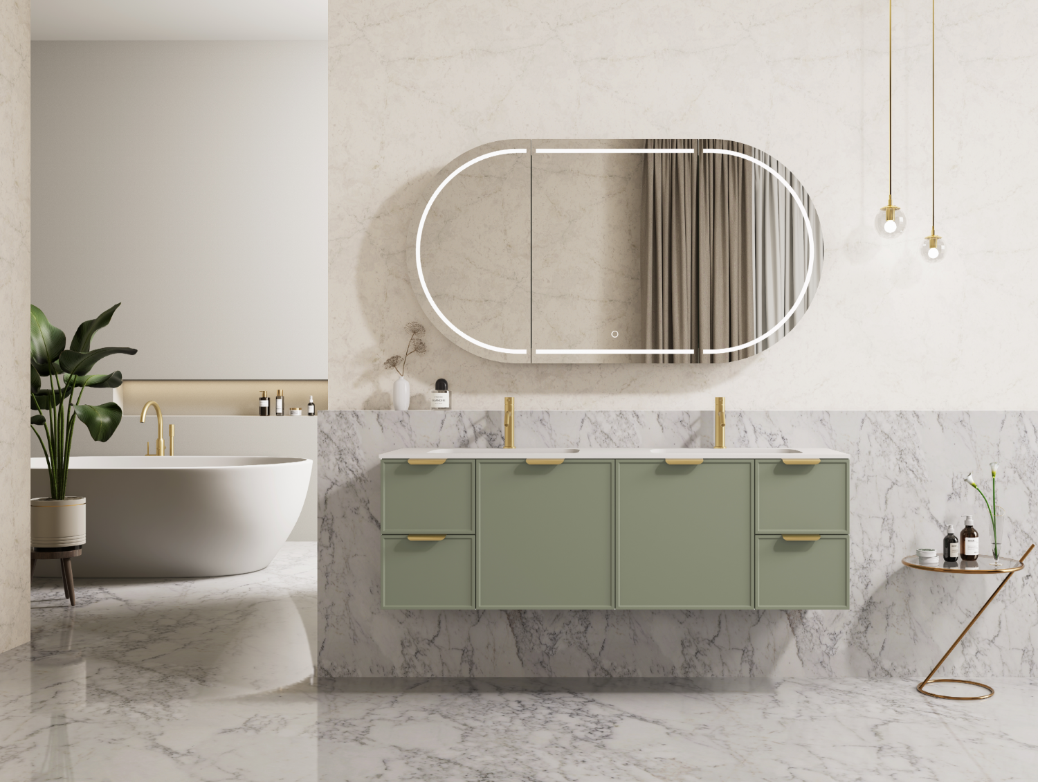 Hot Sale! 1500mm Miami Wall-Hung PVC Bathroom Vanity in Olive Green (Single/Double Bowl)