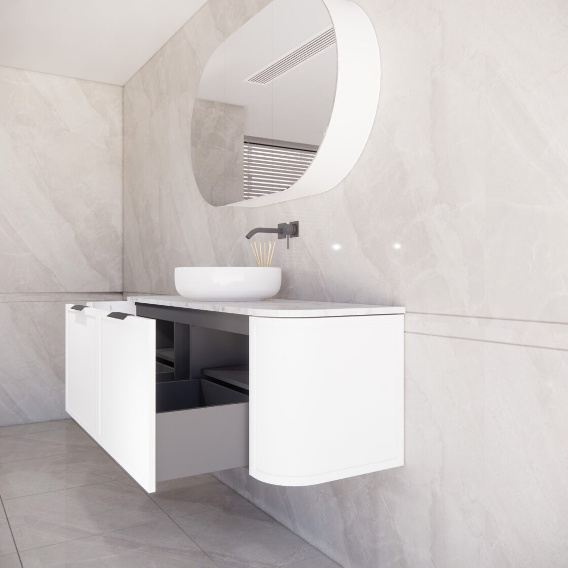 Matte White ABS Houston Curved Wall - Hung Vanity in All Sizes