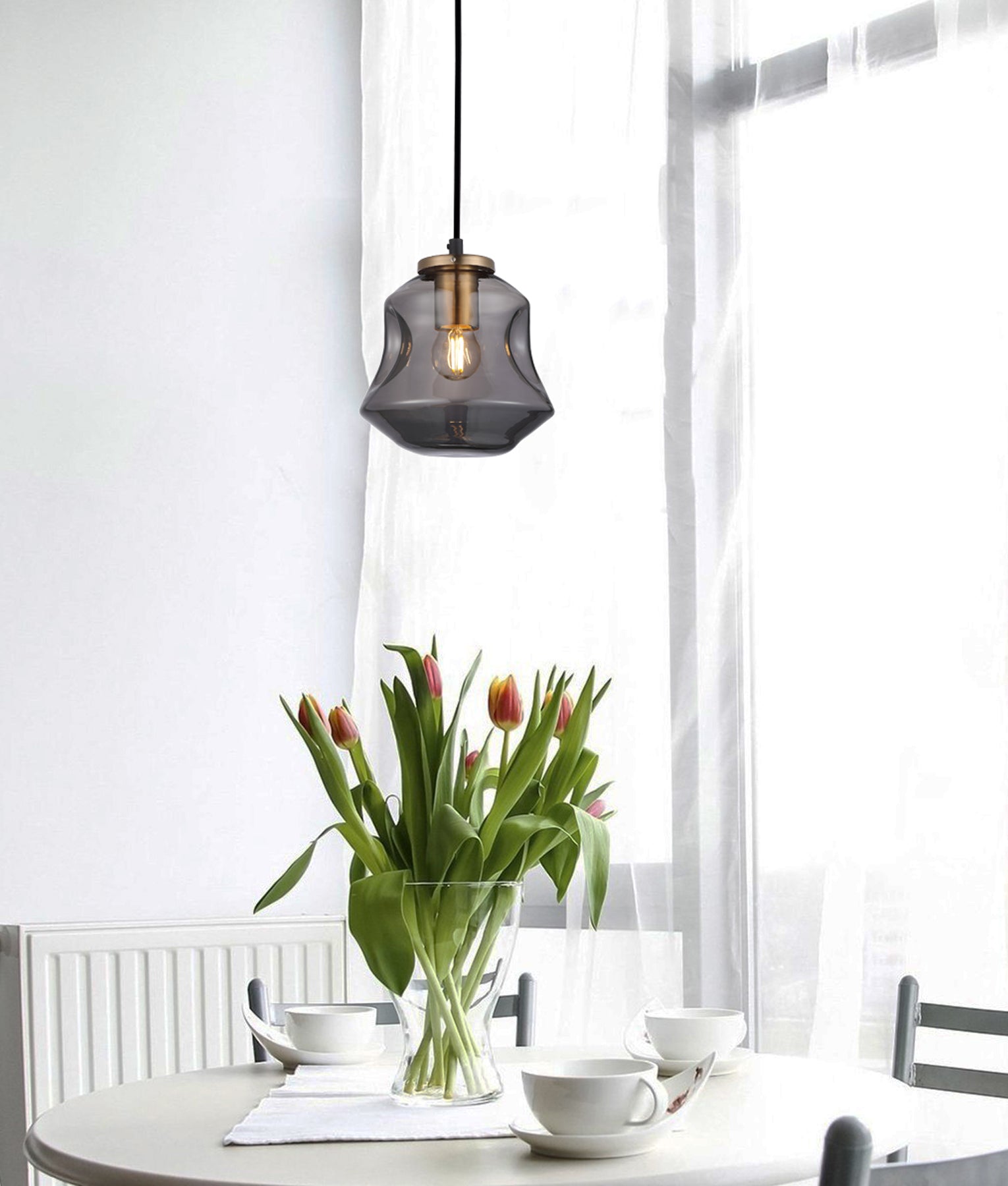 Hot! Interior Angled Bell Glass Pendant Light with Dimpled Smoked Mirror Effect