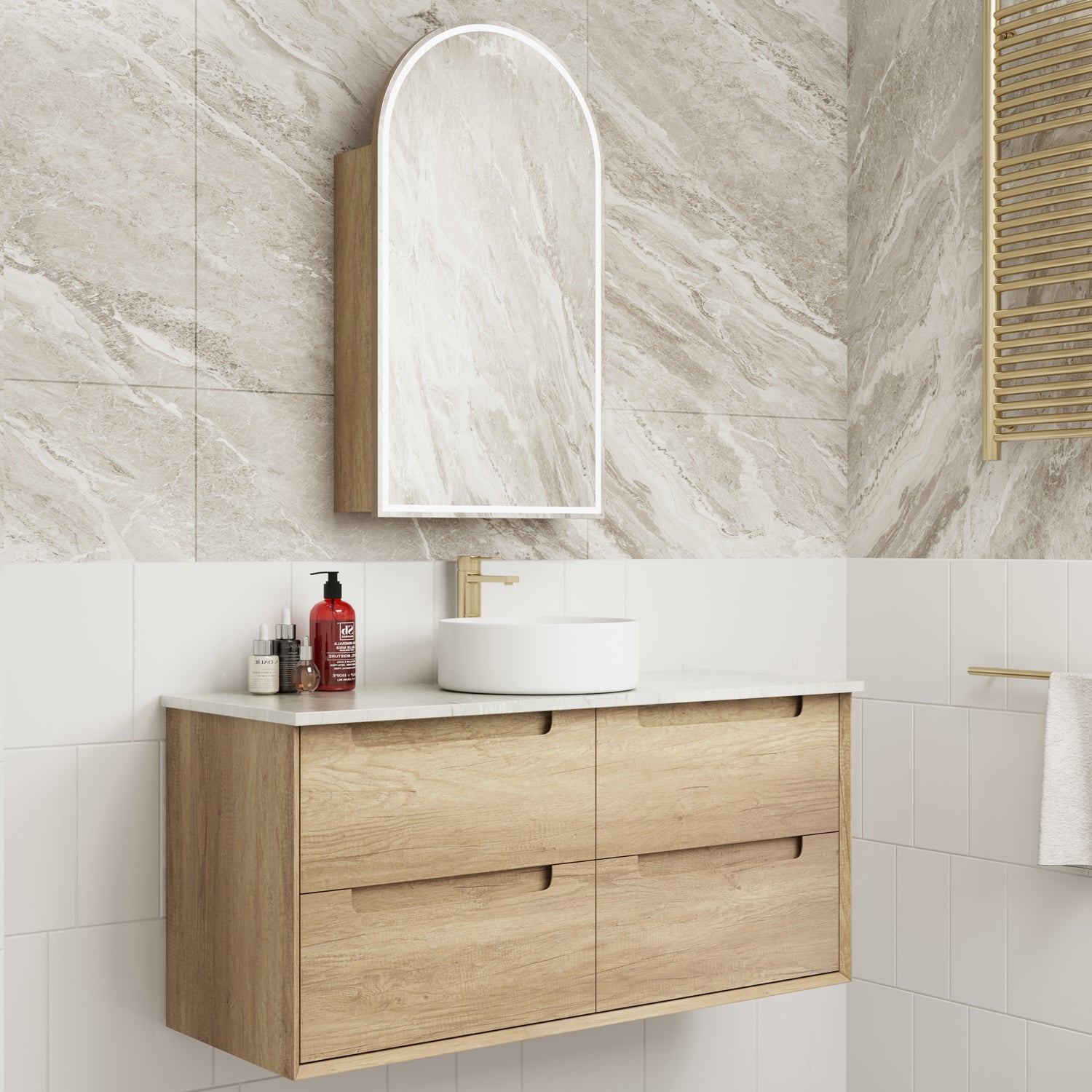 Hot Sale! Moreno Wall - Hung Bathroom Vanity in Natural Oak, Available in All Sizes