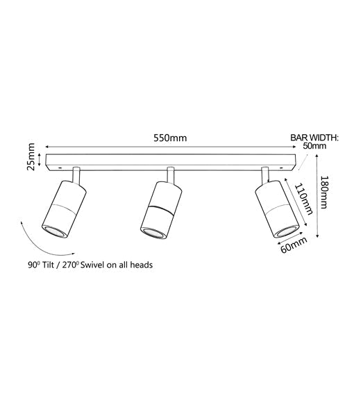 White GU10 Adjustable Exterior Bar Lights with IP44 Rating