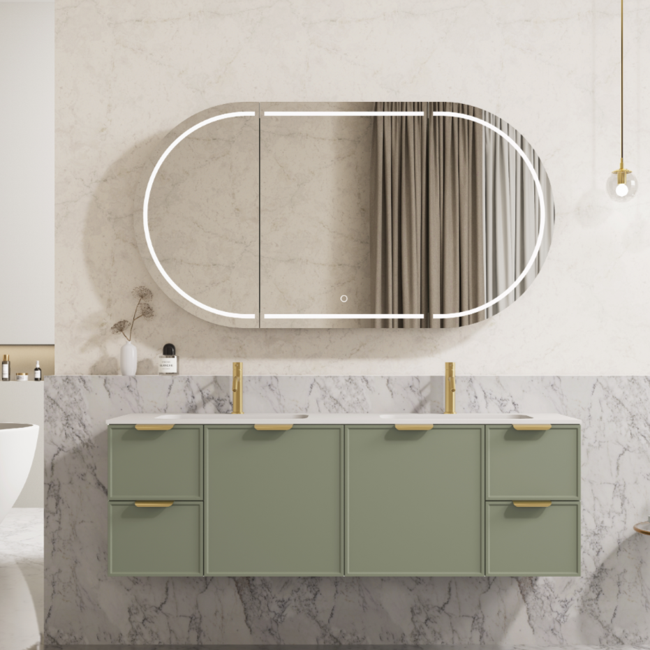 Hot Sale! 1500mm Miami Wall-Hung PVC Bathroom Vanity in Olive Green (Single/Double Bowl)