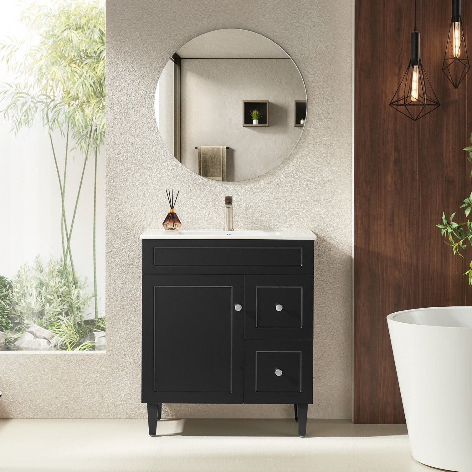 750mm Matte Black Harrington PVC Floor Cabinet Vanity - Perfect for Bathroom Decor