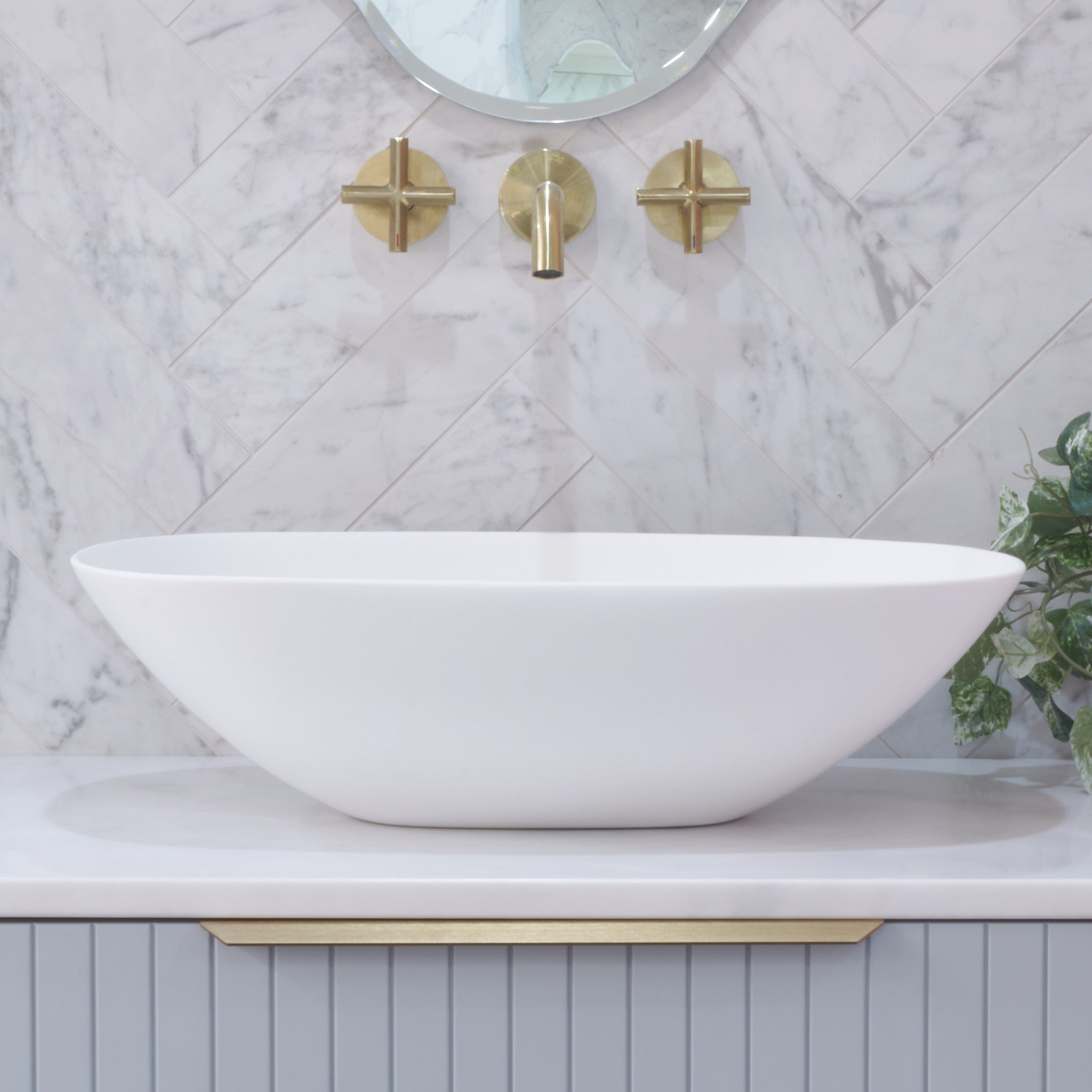 White Matte Oval POSEIDON Rolo Ceramic Basin (540x360x150)