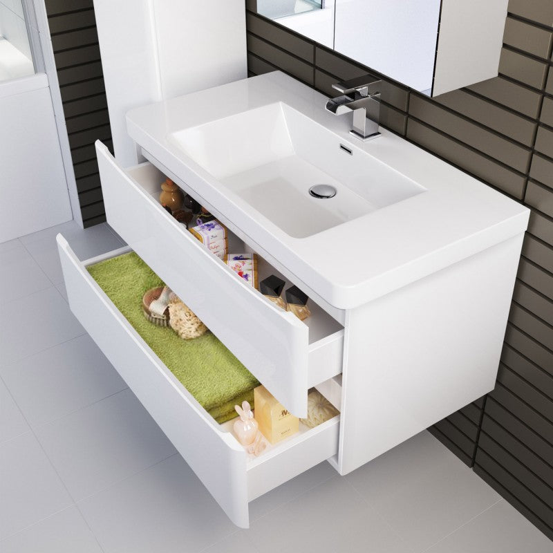 ANCONA 900mm Gloss White Wall - Hung Vanity for Contemporary Bathrooms