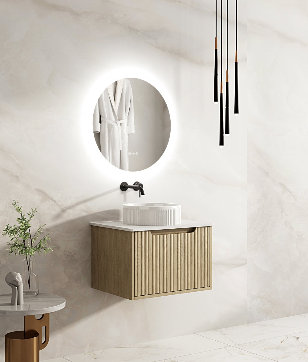 Get Stylish Fluted Rhea Wall-Hung Vanity in Natural Oak (All Sizes)
