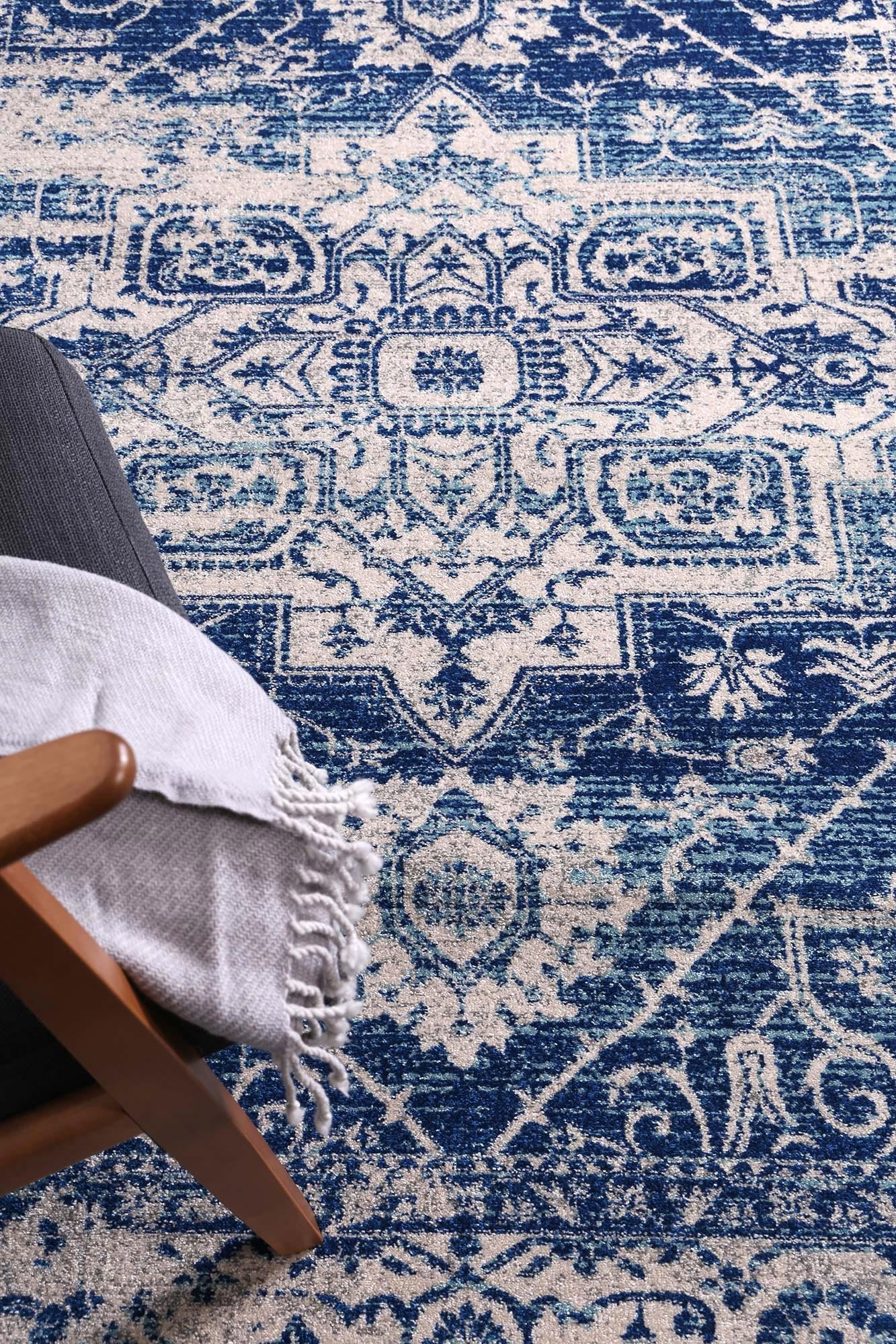 Special Offer! Exquisite Ivory and Navy Audrey-Style Area Rug for Your Home