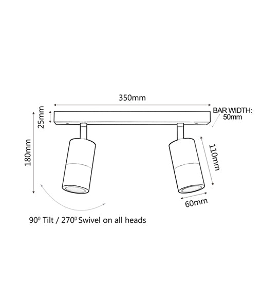 Titanium GU10 Exterior Adjustable Head Bar Lights with IP44 Rating